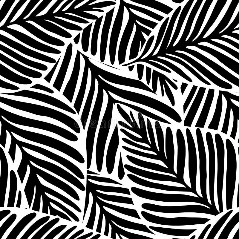 Monochrome Jungle geometric seamless pattern. Exotic plant