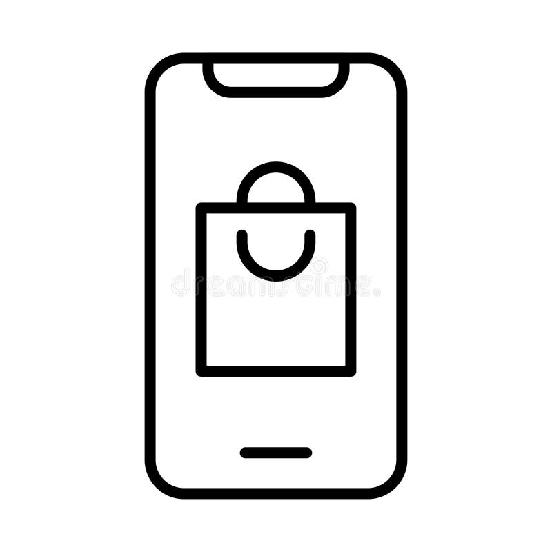 Monochrome lineare Online-Shopping-Tasche auf dem Bildschirm Icon-Vektor-Abbildung lizenzfreie abbildung