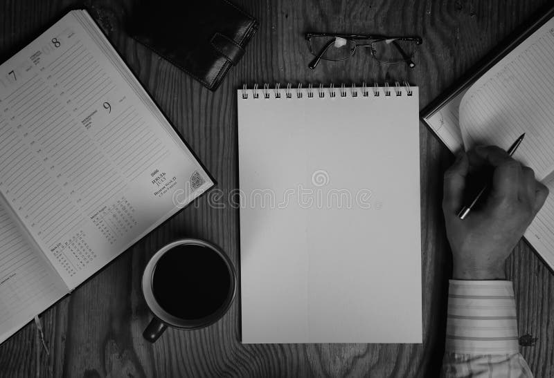 Monochrome Notebook Paper Writing Tools Stock Image Image of paper