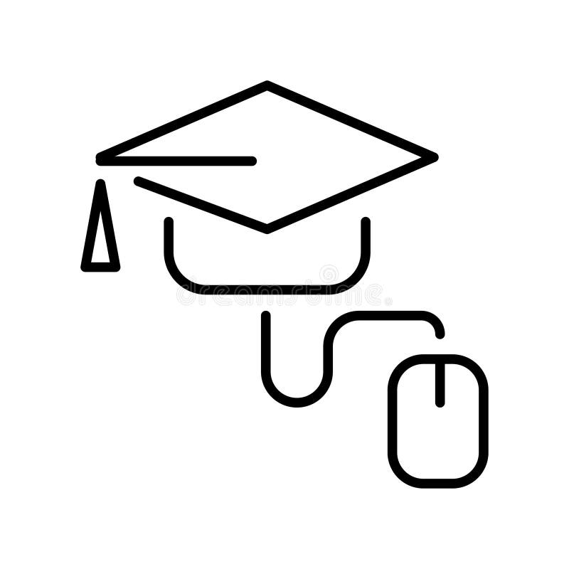 Monochrome online course icon vector illustration distance internet studying square academic cap stock illustration