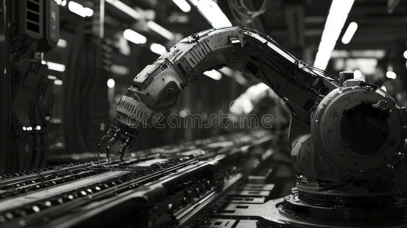 Monochrome robotic arm in an automated assembly process royalty free illustration
