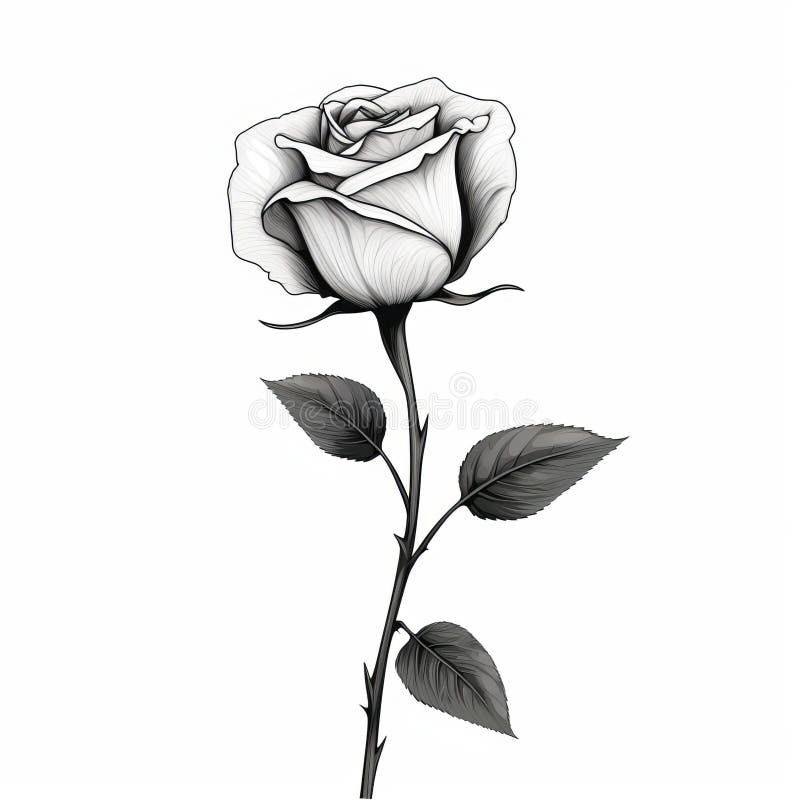 Black White Long Stem Rose Drawing Stock Illustrations – 59 Black White