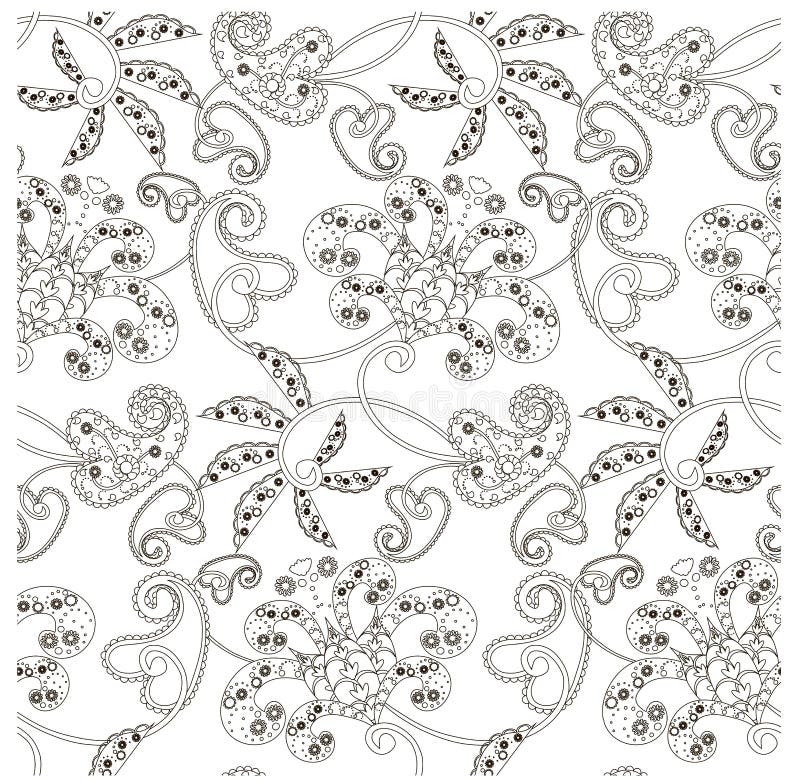 Monochrome seamless pattern with flowers, paisley, stock vector illustration royalty free illustration Monochrome seamless pattern with flowers, paisley, stock vector illustration royalty free illustration