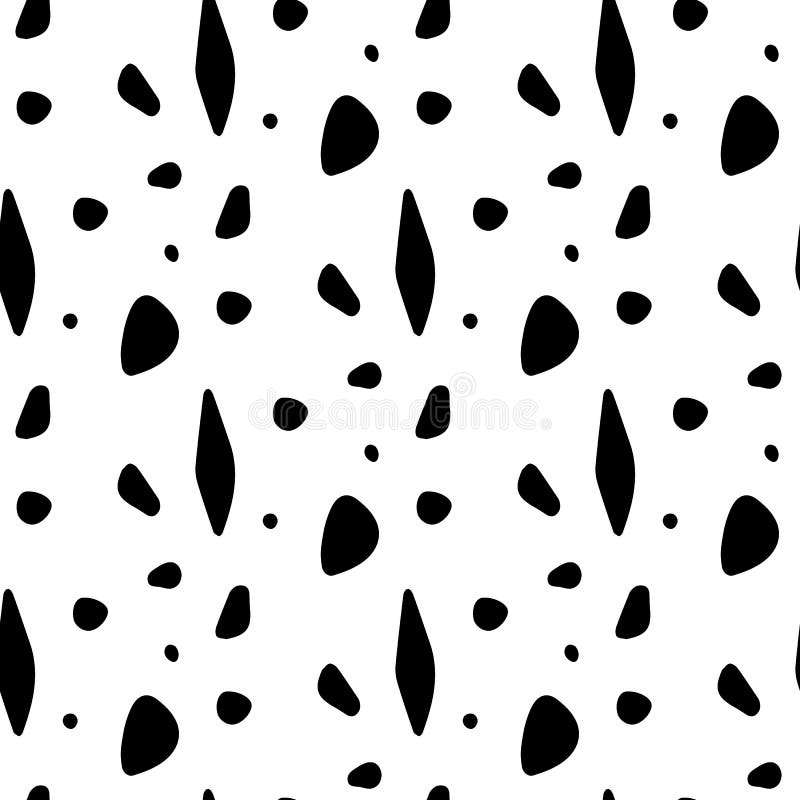 Monochrome seamless pattern with hand drawn black abstarct shapes on white background. Vector stock illustration