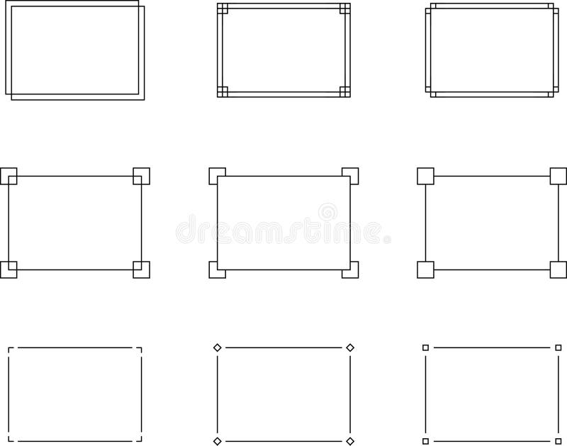 Monochrome simple line frame set vector stock illustration