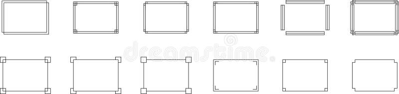 Monochrome simple line frame set vector stock illustration