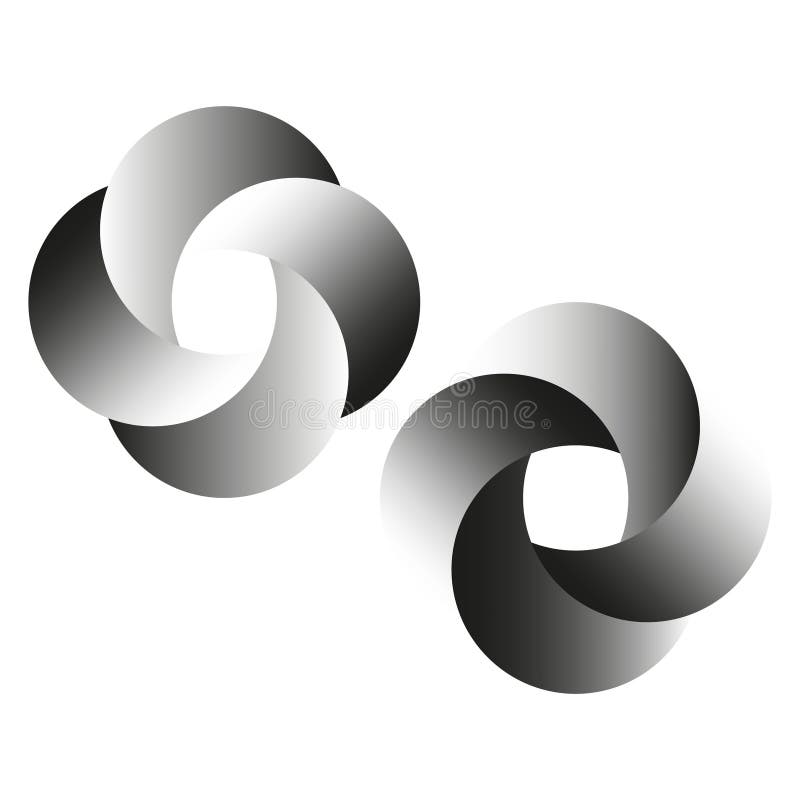Monochrome swirl shapes. Black and white loops. Circular abstract icons. Gradient illusion design. vector illustration