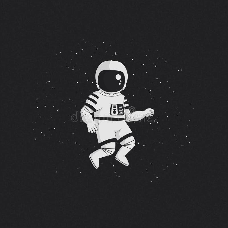 Monochrome Vector Illustration, T-shirt Design, Poster. Cartoon Astronaut  with Stars on a Dark Background. Exploration, Adventure Stock Vector -  Illustration of explore, black: 139165082