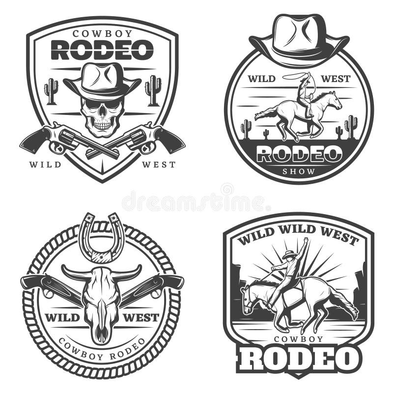 Monochrome Vintage Rodeo Emblems Set