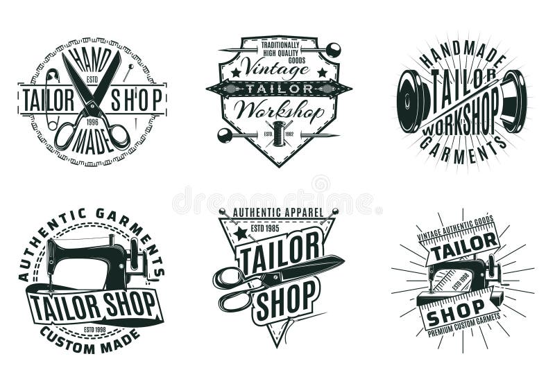 Monochrome Vintage Tailor Shop Logos Set Stock Illustration ...