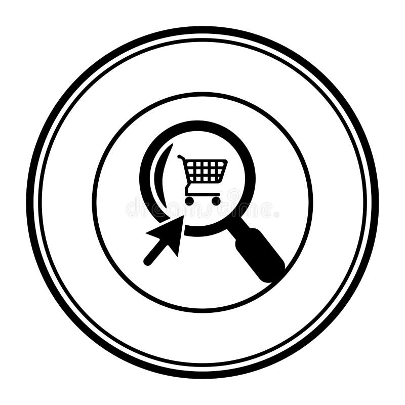 Monochrome круг с магазинной тележкаой в лупе иллюстрация штока Monochrome круг с магазинной тележкаой в лупе иллюстрация штока