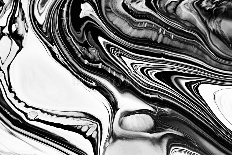 Monocolor alcohol ink marbling raster background. Liquid waves and stains minimalistic illustration. Black and white