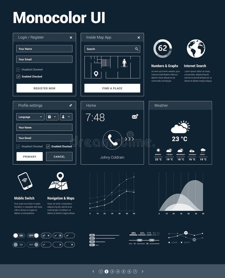 Monocolor UI kit - set of user interface design royalty free illustration