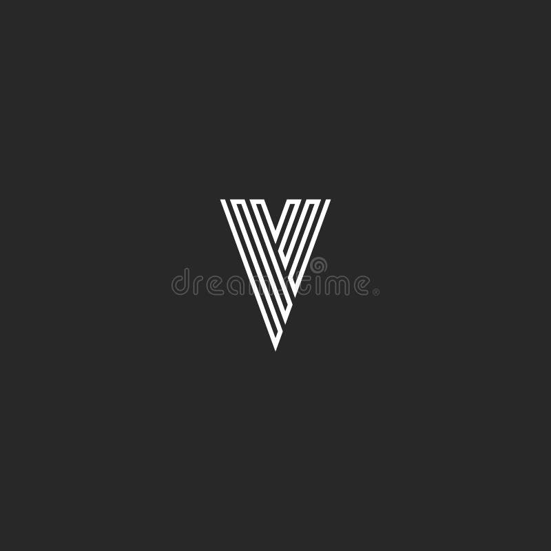 Monogram för initial för v-logobokstav, tunn linje svartvit minsta idé för emblem för kort för designbeståndsdelaffär, enkel band