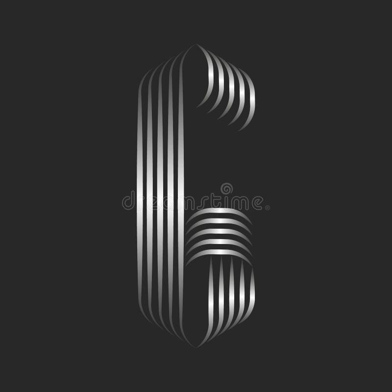 Monogram G letter Gothic style logo, silver gradient parallel thin lines with curls, metallic ribbons from smooth thin stripes royalty free illustration