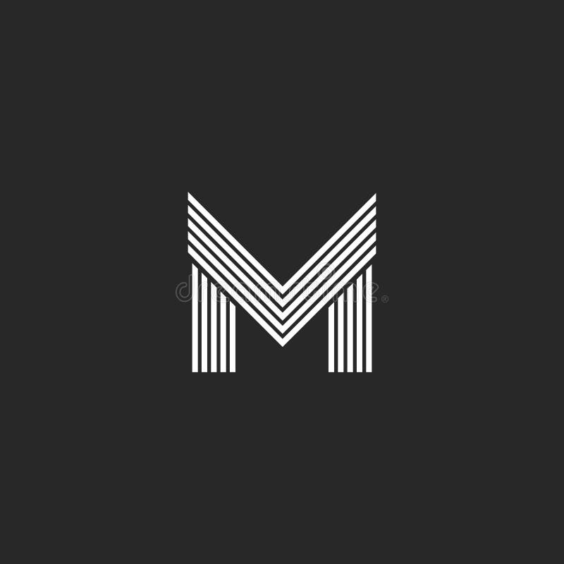 Monogram M letter logo hipster initial emblem template, black and white flat thin line mockup capital symbol design element royalty free illustration Monogram M letter logo hipster initial emblem template, black and white flat thin line mockup capital symbol design element royalty free illustration