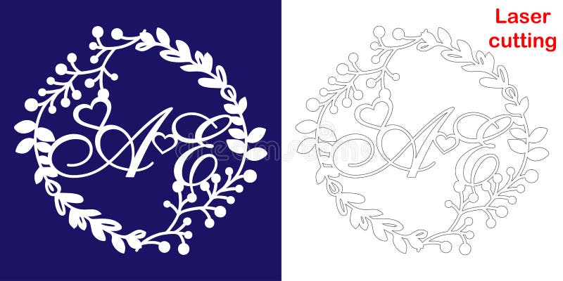 Monograma do casamento para o corte do laser Iniciais de um E do logotipo decorativo do casamento em um quadro floral O presente ilustração royalty free Monograma do casamento para o corte do laser Iniciais de um E do logotipo decorativo do casamento em um quadro floral O presente ilustração royalty free