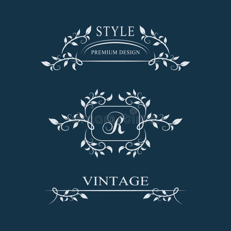 Monogramme floral décoratif de vintage Ensemble de Logo Templates calligraphique Signe R d'emblème de lettre Page de conception C illustration stock Monogramme floral décoratif de vintage Ensemble de Logo Templates calligraphique Signe R d'emblème de lettre Page de conception C illustration stock