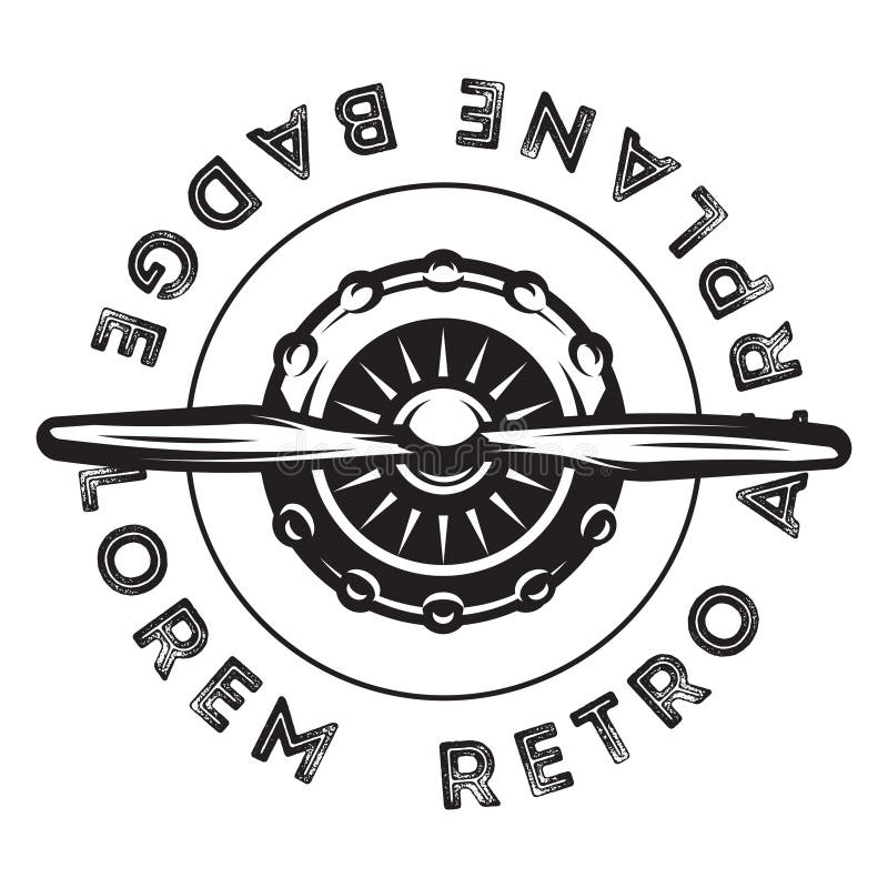 Monokrom mall för vektor för design med propellern av ett militärt flygplan för tappning royaltyfri illustrationer Monokrom mall för vektor för design med propellern av ett militärt flygplan för tappning royaltyfri illustrationer