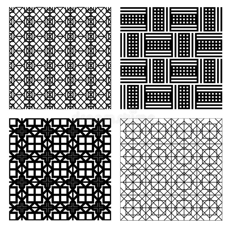 Monokrom sömlös modelluppsättning abstrakt bakgrundsvektor vektor illustrationer Monokrom sömlös modelluppsättning abstrakt bakgrundsvektor vektor illustrationer