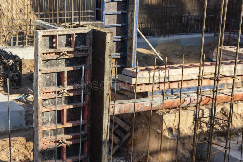 Monolithic Foundation with Metal Reinforcement. Forms Vertical Formwork