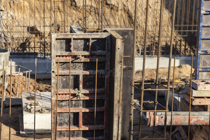 Monolithic Foundation with Metal Reinforcement. Forms Vertical Formwork