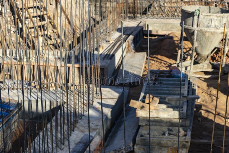 Monolithic Foundation with Metal Reinforcement. Forms Vertical Formwork