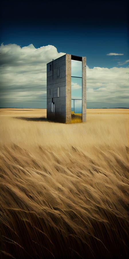 Monolithic House: A Scenic Prairie Background with Metal Framed Portal and Morphosis Effects