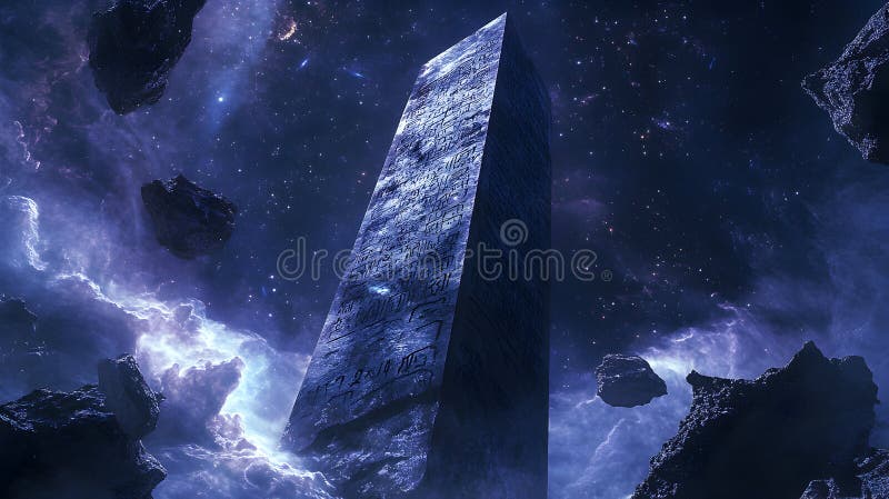 Monolithic Structure Surrounded by Cosmic Nebula in Deep Space royalty free illustration