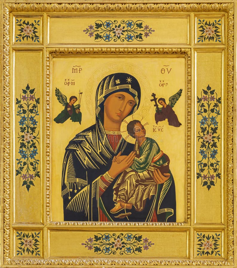 MONOPOLI, ITALY - MARCH 6, 2022: The painting of Madonna - Our Lady of Perpetual Help in the church Chiesa di San Franceso d Assisi by unknown aritst. MONOPOLI, ITALY - MARCH 6, 2022: The painting of Madonna - Our Lady of Perpetual Help in the church Chiesa di San Franceso d Assisi by unknown aritst