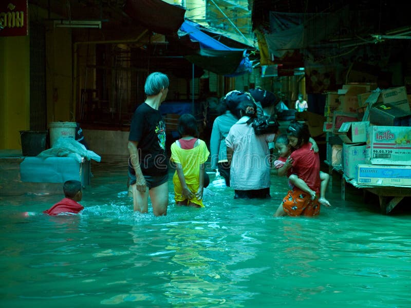 Monsoon Season in Ayuttaya, Thailand 2011 Editorial Photography Image