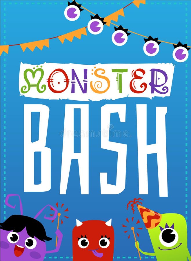 Monster Bash Birthday Party Poster With Cute Cartoon Alien Monsters Stock Vector Illustration Of Card Friends