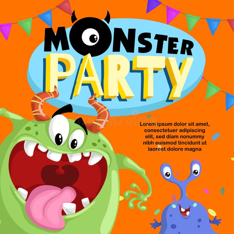 Monster Party Banner Template with Funny Monsters. Happy Birthday ...