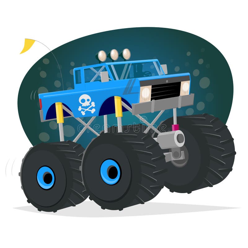 Cute blue monster truck cartoon illustration