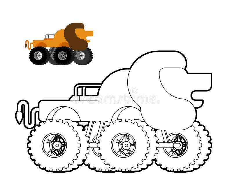 Monster Truck unicórnio livro para colorir. Carro animal em rodas grandes.  v imagem vetorial de MaryValery© 329348960