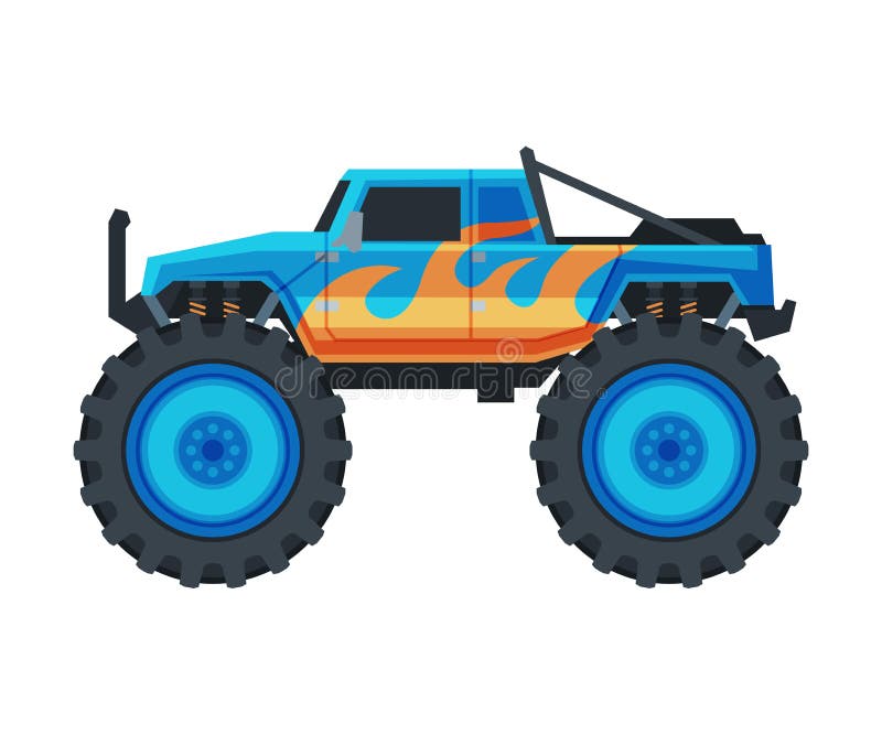 Monster Truck Vehicle, Heavy Blue Pickup Car With Large ...