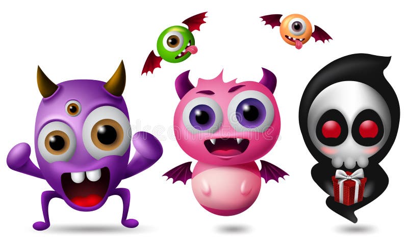Monster vectorset van tekens Leuke kleine monsters in grappige en enge die uitdrukking op witte achtergrond wordt geïsoleerd royalty-vrije illustratie Monster vectorset van tekens Leuke kleine monsters in grappige en enge die uitdrukking op witte achtergrond wordt geïsoleerd royalty-vrije illustratie