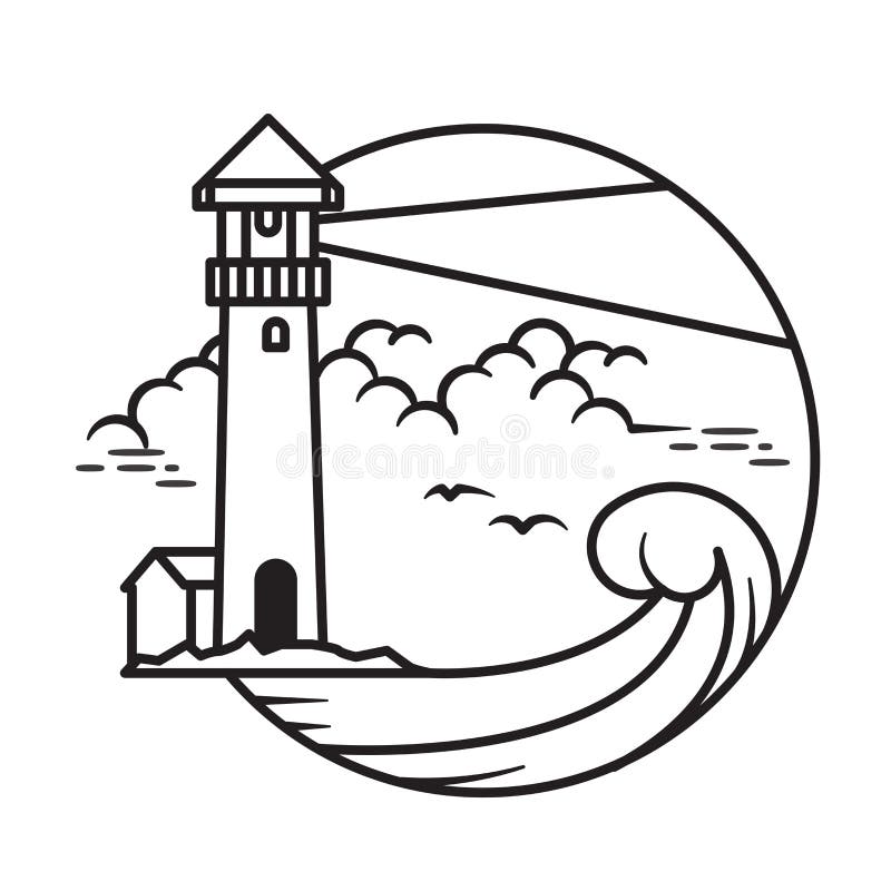 Lighthouse coloring line art doodle illustrator vector stock illustration