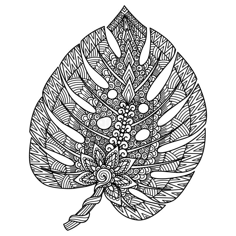 Line Art Design of Monstera Leaf for Adult Coloring Book, Coloring Page