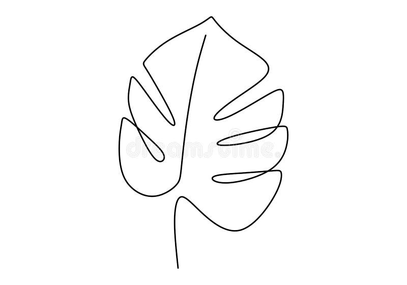 Abstract One Line Drawing Of A Tropical Leaf Minimal Art Plant Isolated On  A White Background