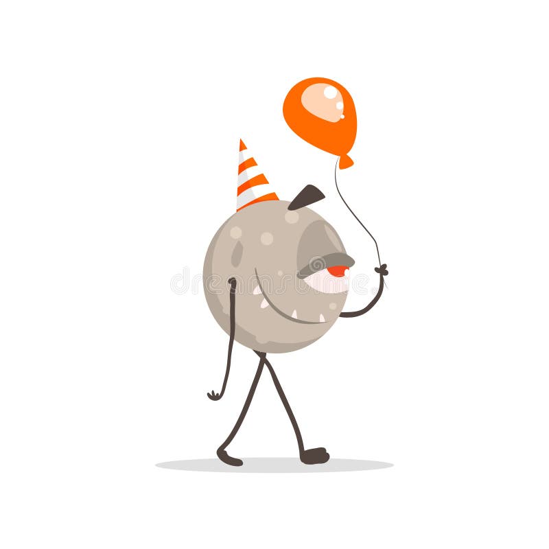 Monstre borgne rond dans le chapeau de partie avec le ballon illustration stock Monstre borgne rond dans le chapeau de partie avec le ballon illustration stock