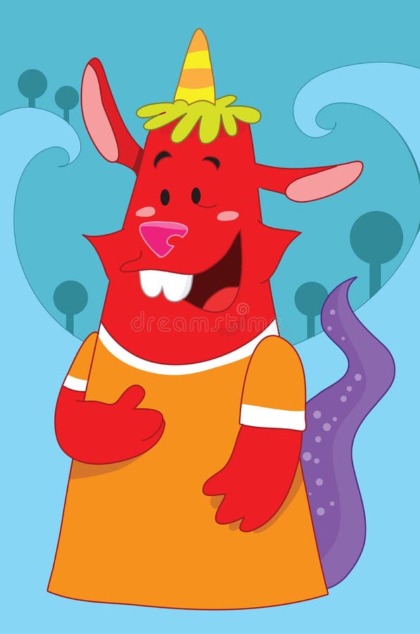 Monstre rouge semblant mignon et drôle avec un klaxon illustration de vecteur Monstre rouge semblant mignon et drôle avec un klaxon illustration de vecteur