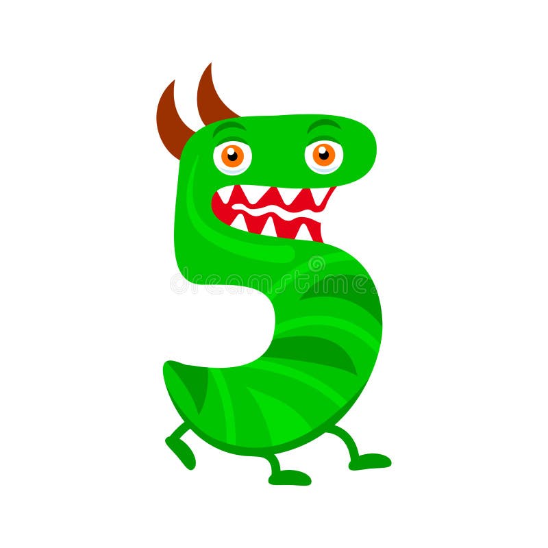 Monstre vert mignon numéro cinq de bande dessinée illustration libre de droits Monstre vert mignon numéro cinq de bande dessinée illustration libre de droits