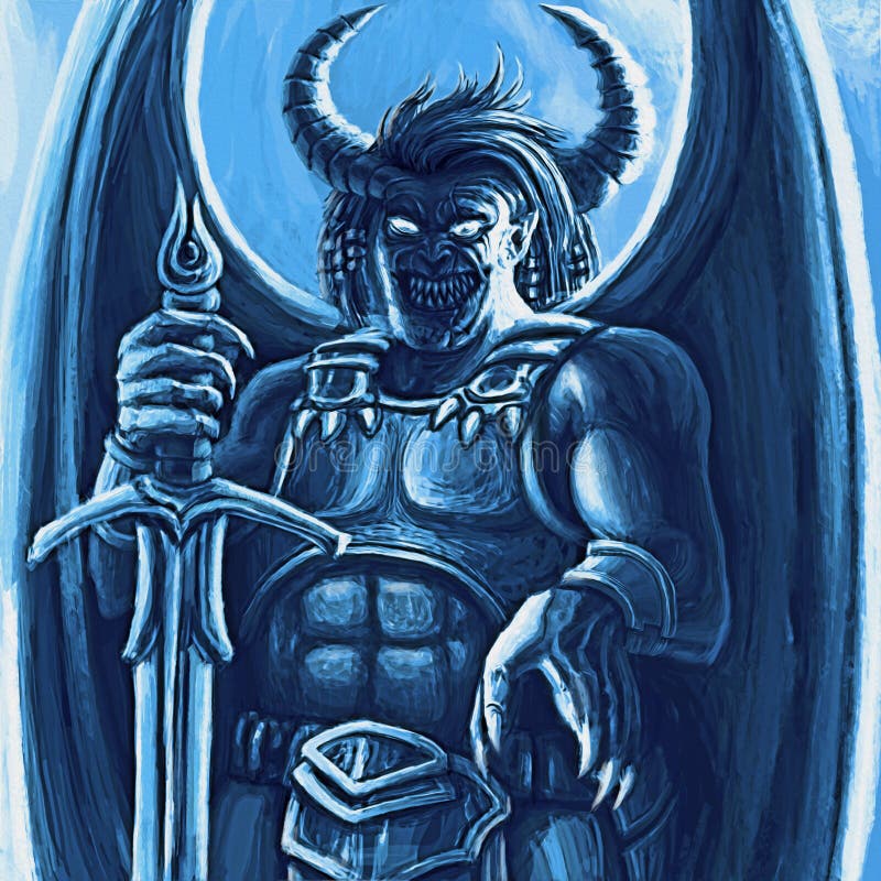 Monstre à ailes laid dans l'armure avec la grande épée illustration stock Monstre à ailes laid dans l'armure avec la grande épée illustration stock