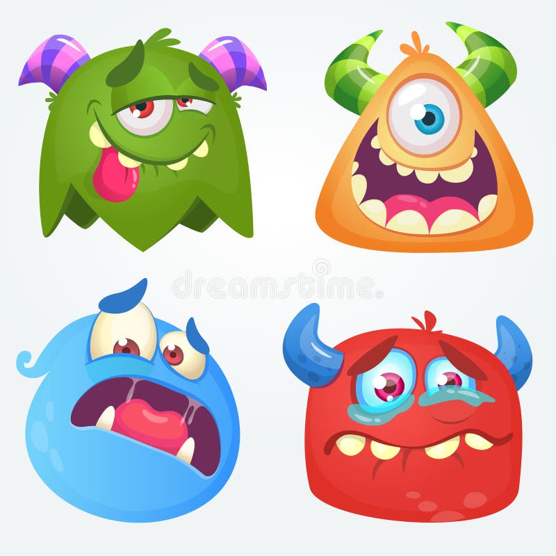 Monstro bonitos dos desenhos animados Grupo do vetor de 4 ícones do monstro de Dia das Bruxas ilustração royalty free Monstro bonitos dos desenhos animados Grupo do vetor de 4 ícones do monstro de Dia das Bruxas ilustração royalty free