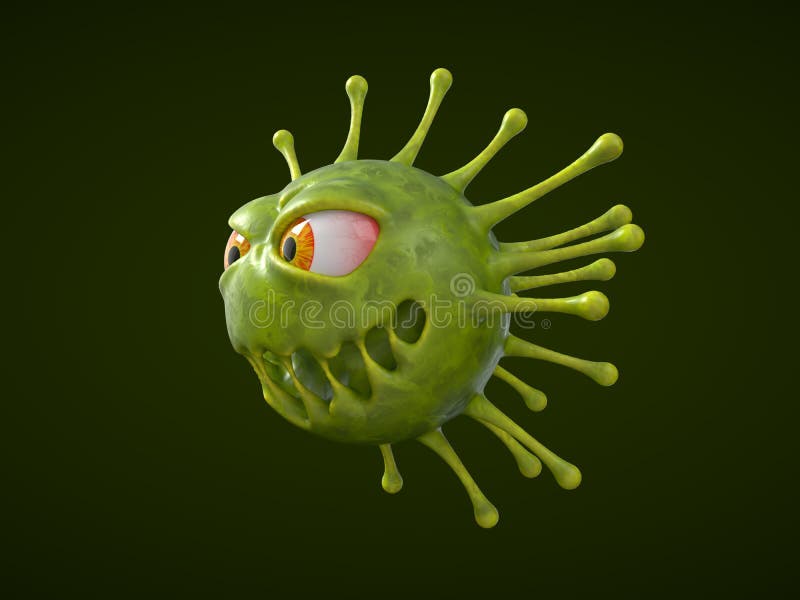 Monstro do vírus corona com a ilustração 3d do olhar maligno