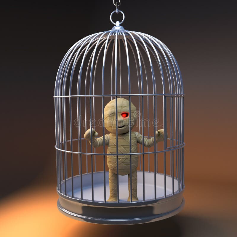 Monstro egípcio engraçado prendido em um birdcage, da mamã dos desenhos animados 3d ilustração 3d ilustração stock Monstro egípcio engraçado prendido em um birdcage, da mamã dos desenhos animados 3d ilustração 3d ilustração stock