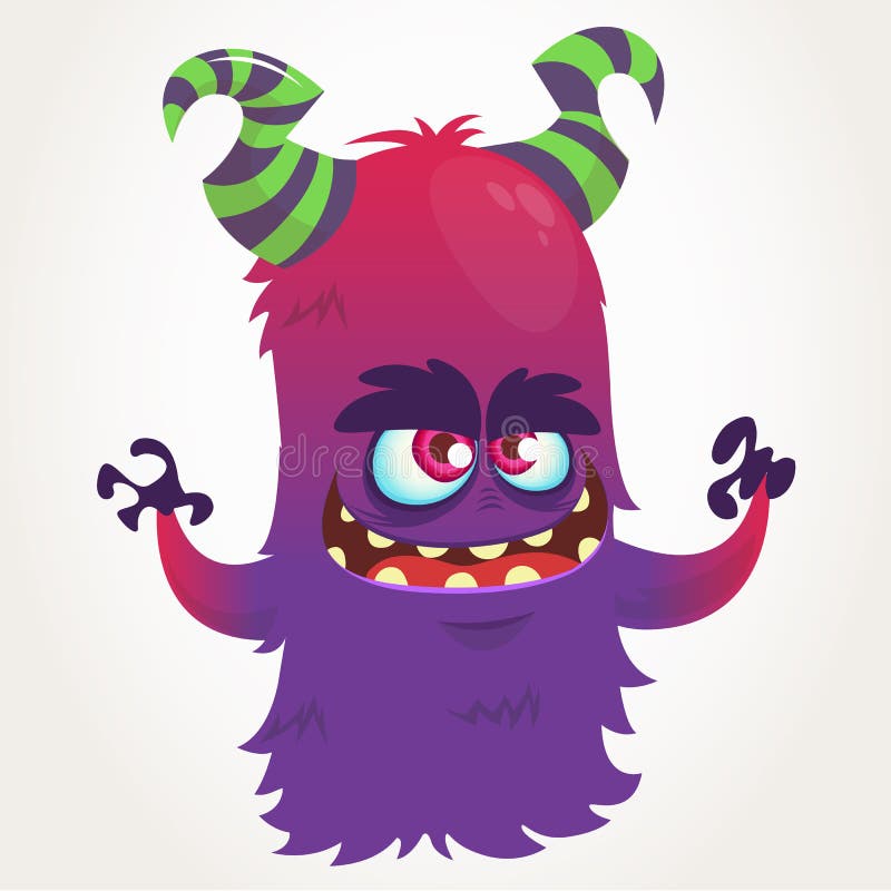 Monstro horned roxo dos desenhos animados bonitos Mascote do monstro do voo do vetor de Dia das Bruxas ilustração stock Monstro horned roxo dos desenhos animados bonitos Mascote do monstro do voo do vetor de Dia das Bruxas ilustração stock