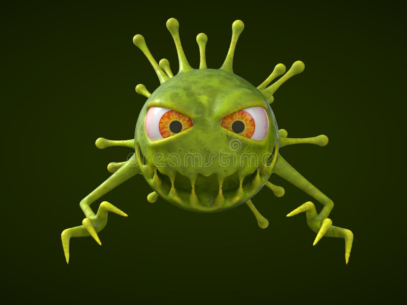 Monstruo del virus corona con apariencia malvada ilustración 3d