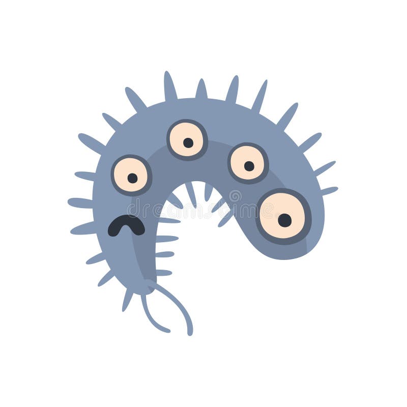 Monstruo malo agresivo alargado azul de las bacterias con el ejemplo del vector de la historieta de los dientes agudos y de cuatr libre illustration Monstruo malo agresivo alargado azul de las bacterias con el ejemplo del vector de la historieta de los dientes agudos y de cuatr libre illustration